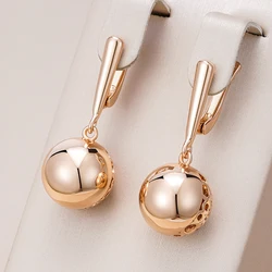 Kinel Unique Glossy Ball Drop Long Drop Earrings for Women Fashion Hollow Pattern 585 Rose Gold Color Retro Ethnic Daily Jewelry