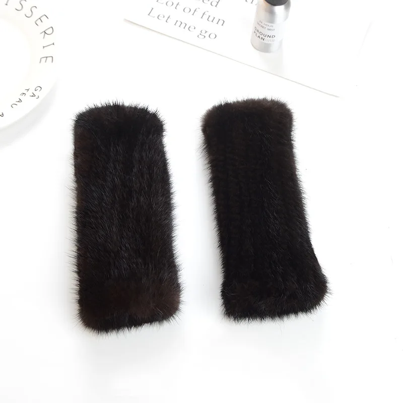 2024 New Brand Style Top Quality Women\'s 100% Winter Warm Real Mink Fur Knitted Half Finger Gloves Girls Typing Mittens