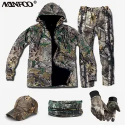 Winter Dead Leaf Bionic Camouflage Hunting Fishing Suit Thermal Military Hiking Camping Hooded Jacket Pants Tactical CS Costume