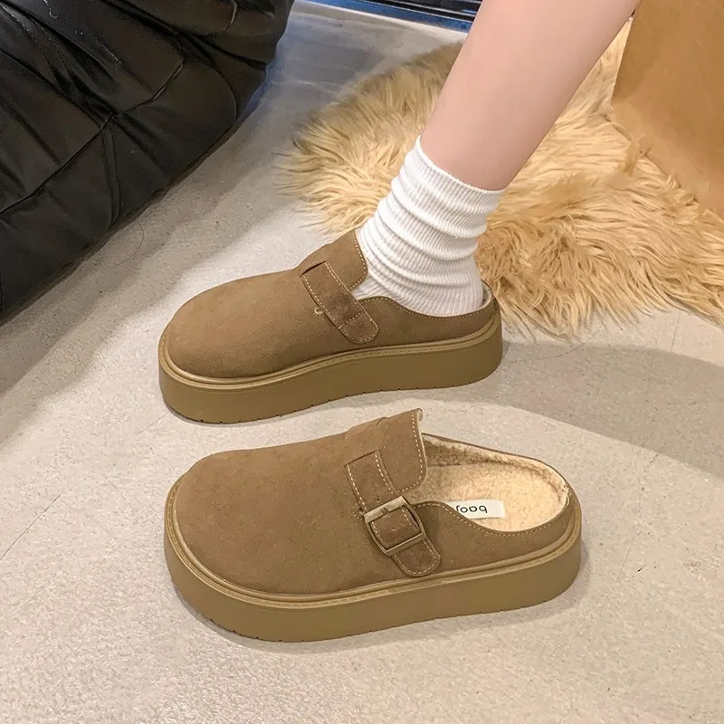 

Winter Retro Thick-soled Women's Slippers, Fashionable Toe-cap Slip-ons, Women's Comfortable Outdoor Casual Lazy Slippers
