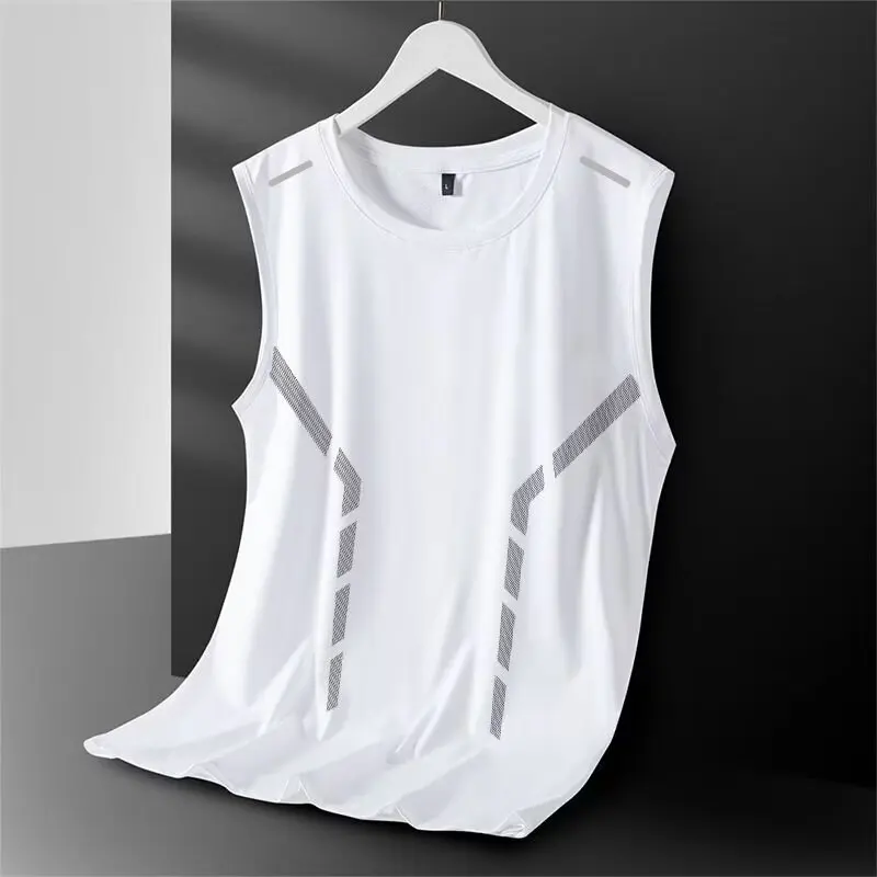 Tank Top Men's Trendy Thin Breathable Quick Drying Sports Casual Wide Shoulder Men's Round Neck Sleeveless T-shirt Trendy