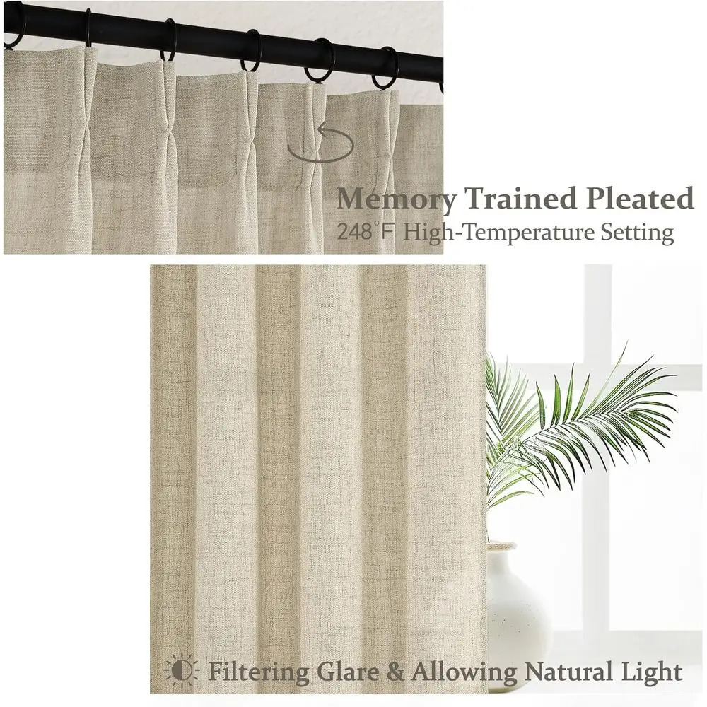 Lichtbruine linnen gordijnen met knijpplooi, 86 lengte, set van 2 panelen, semi-transparant voor kinderkamer, beige filtering, 40 breed x 86 lang