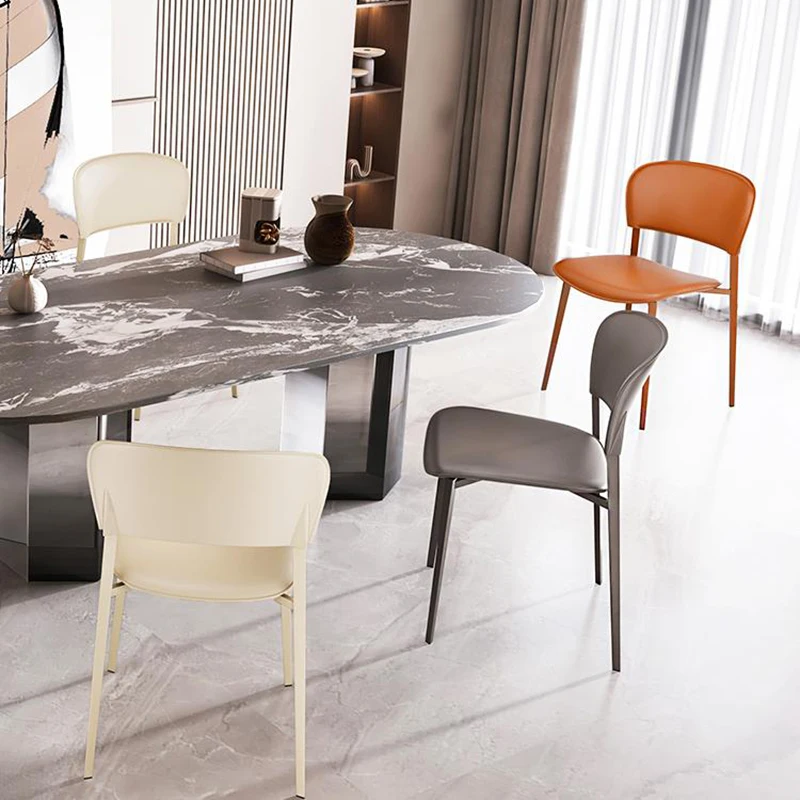 

Leather Dining Chair Saddle Leather Designer Light Luxury Single Modern Chair Living Room Lounge Sedia Da Pranzo Furniture