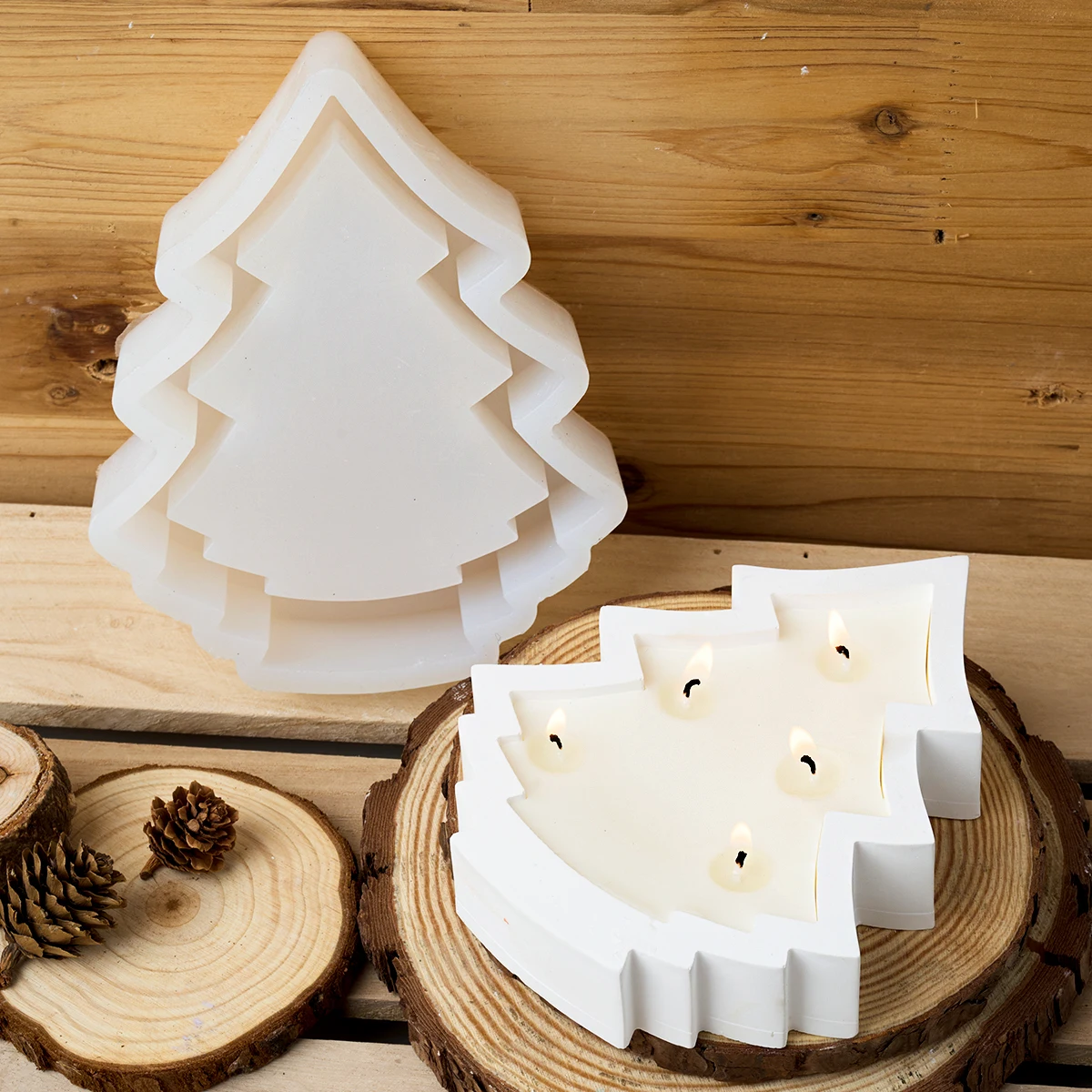 3D Christmas Tree Candle Holder Silicone Mold DIY Handmade Aroma Candlestick Plaster Storage Tray Mould Festive Ornament Pendant