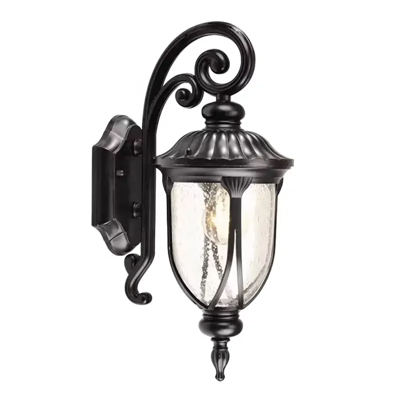 European retro LED garden outdoor wall lamp cylindrical/square polycarbonate lampshade black IP65 waterproof wall hanging