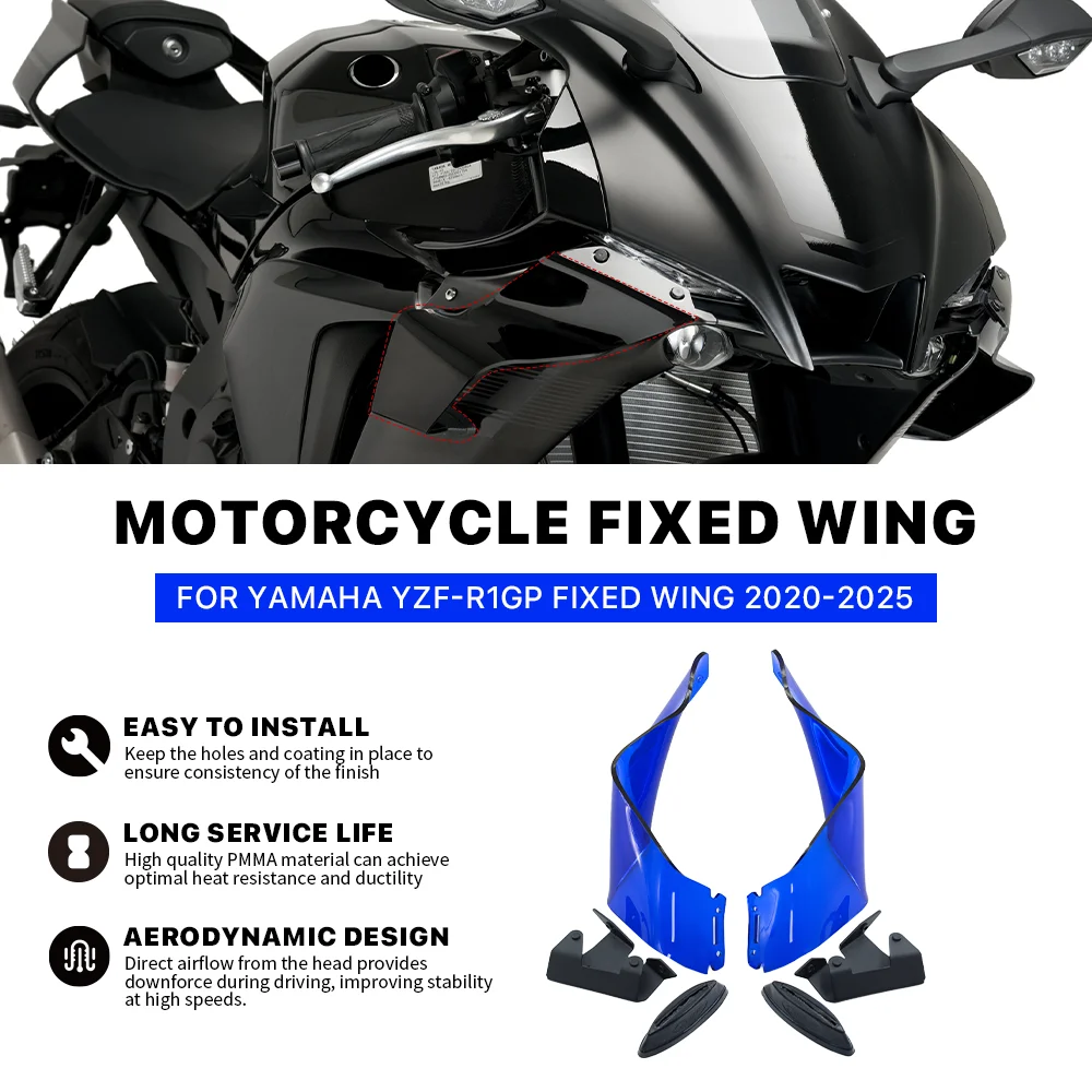 

Motorcycle front fixed wing spoiler For Yamaha YZF-R1 YZFR1 YZF R1 GP 2020-2025 abs side wing aerodynamic winglet aileron