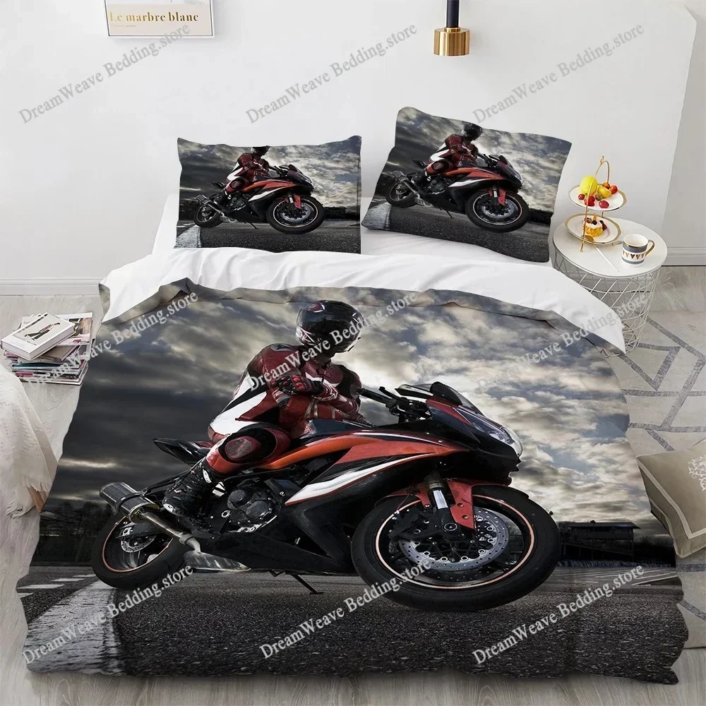 Dirt Bike Duvet Cover Set,Sports Biker Motocross Racing Moves Theme Bedding Sets,Youth Cool Teen Boys Comforter Cover Set592FQH