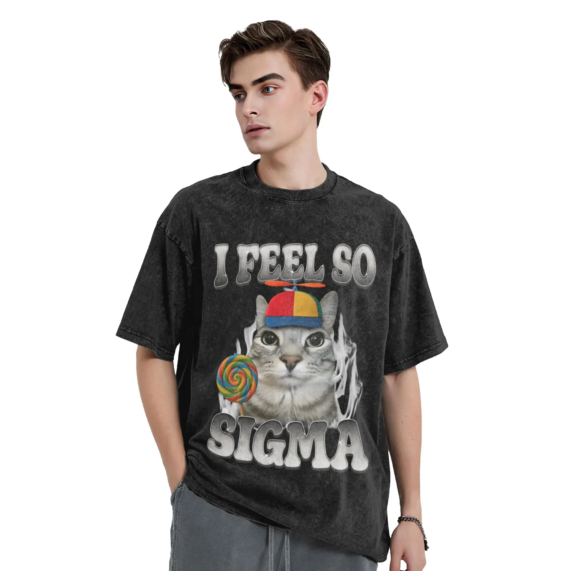 I Feel So Sigma Funny Cat Classic Chic A T-Shirt Oversized Short Sleeve Men's Women's Cotton Tees Tops