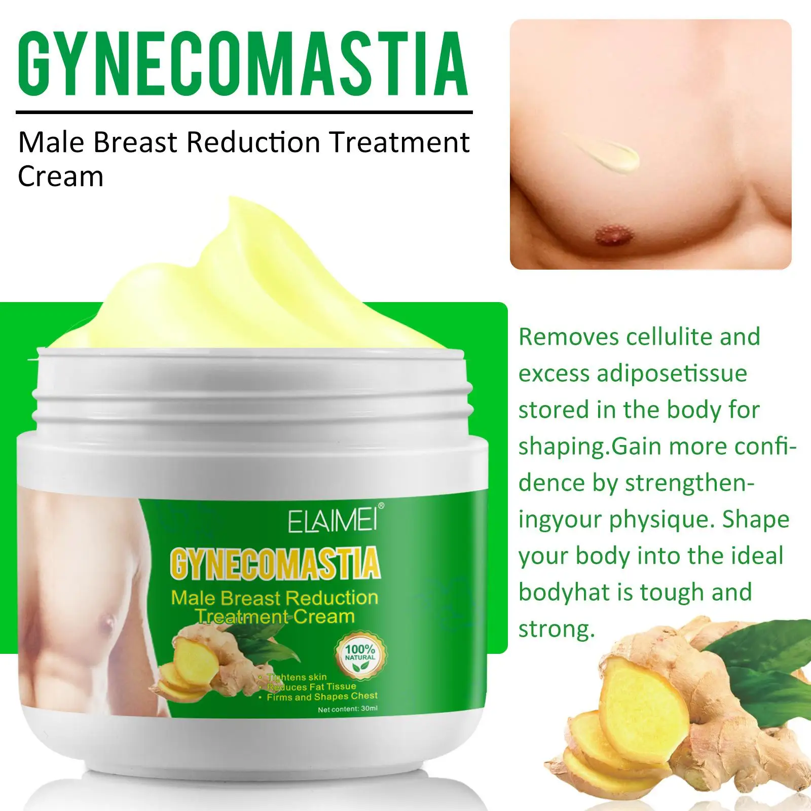 Natural Plant Men\'s Breast Firming Massage Cream Burn Muscle Gynecomastia Reduce Shaping Body Creams Chest Fat Chest Tightening