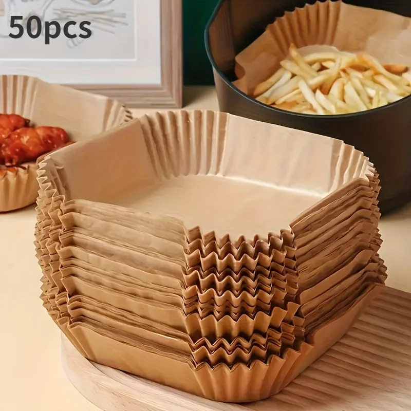 

50Non-Stick Square Air Fryer Liners - Very suitable for baking、Barbecue and microwave cooking - Easy to Clean and Healthy Meals、