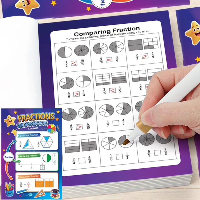 A Pocket Math and Arithmetic Book for Fraction Calculation, Daily Fraction Calculation Consolidation Exercise Book, 32 Pages