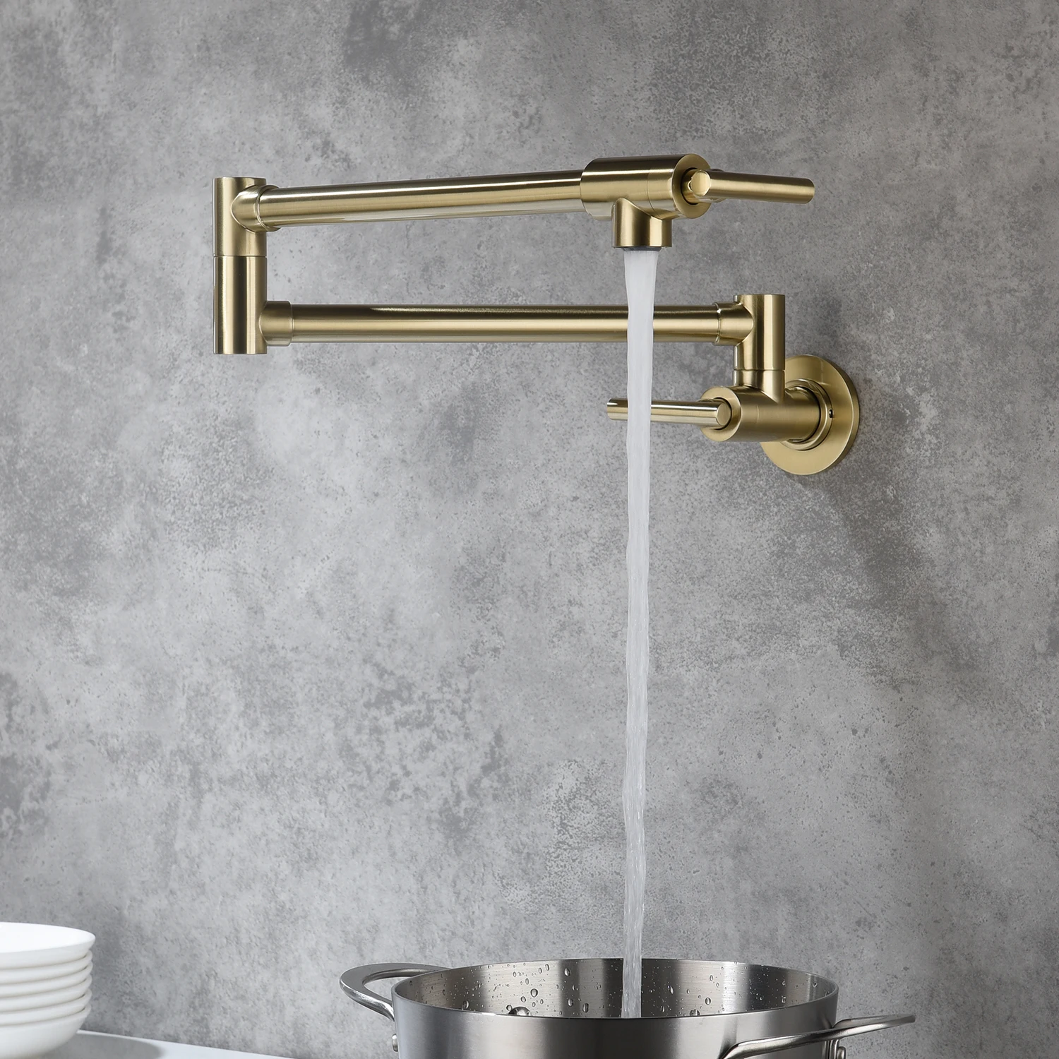 

brass Pot Filler Wall Mount Filler Faucet Wall Mount Folding Faucet Handle with Double Joint Swing Arms Commercial Kitchen