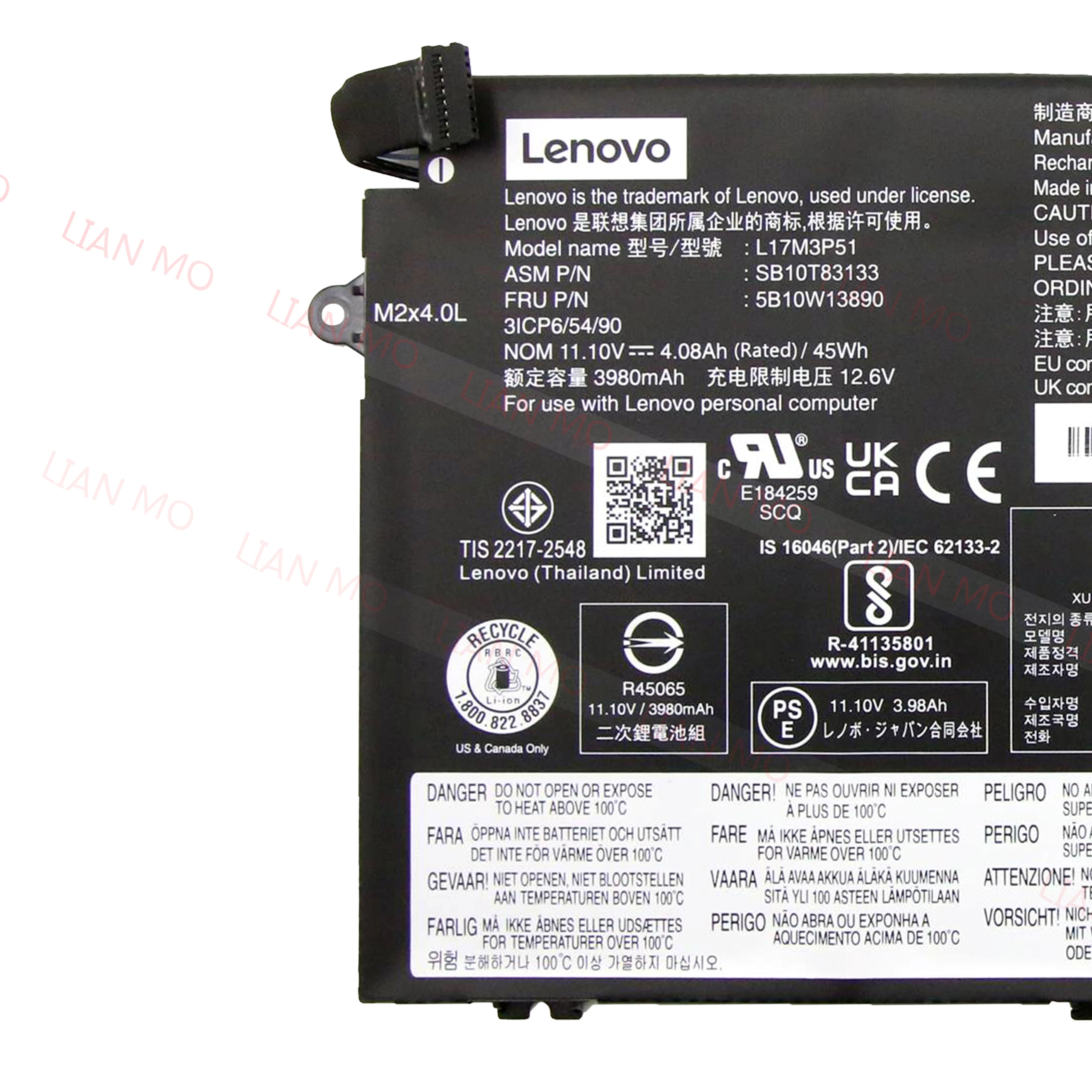 Lenovo-Batterie ThinkSub pour ordinateur portable, E480, E485, E14, E15, E580, E585, R480, E490, E495, Original, L17C3P51, L17M3P51, L17L3P51,