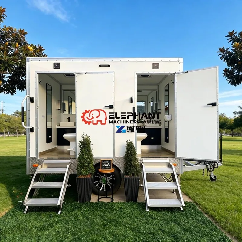 Trailer de Banheiro Portátil para Exterior, Sanitário Rebocável com Rodas para Casamentos, Construção e Empresas de Aluguel