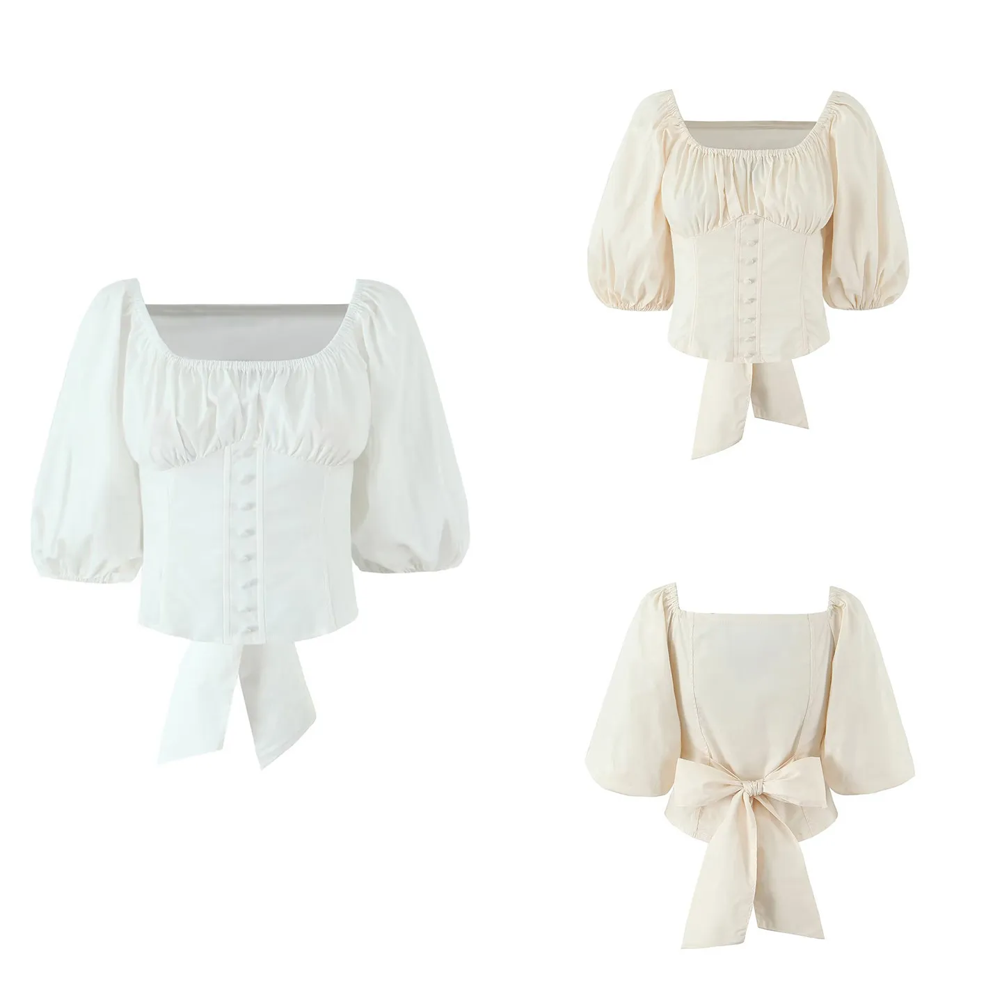 

Ele Simple Knot Bubble Sve irt Women's Faionable Spring Autumn Winter Seasonal Dragon Bone Inner Wear irt