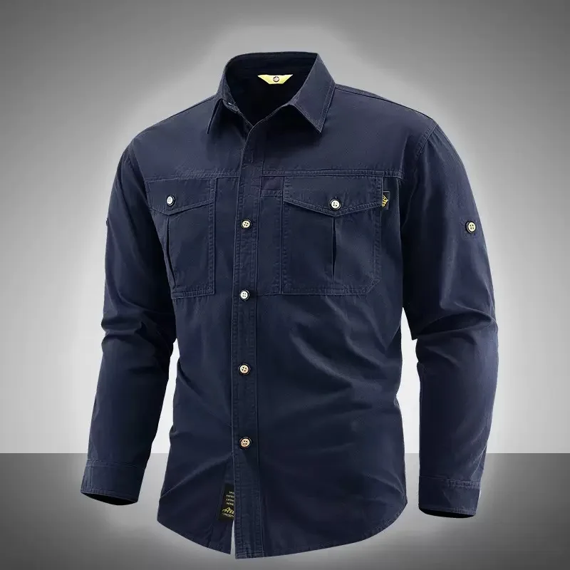 New Spring/Autumn Fashion Trendy American Retro Pure Cotton Long Sleeve Shirt Men's Casual Loose Outdoor Sports Plus Size Shirt