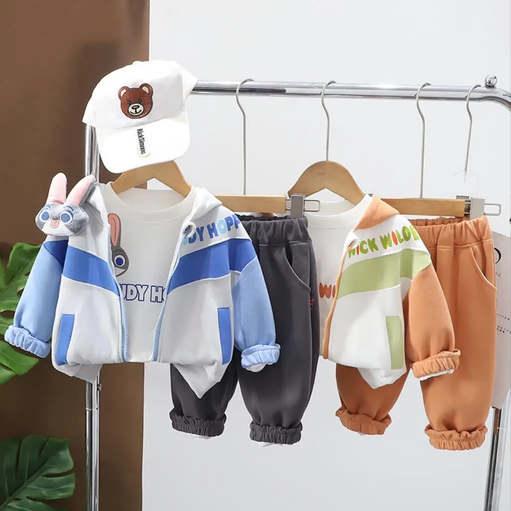 Conjunto de ropa para niños pequeños, chándales de 3 piezas con dibujos de animales, chaqueta informal con cremallera, camisetas y pantalones, otoño, 2024