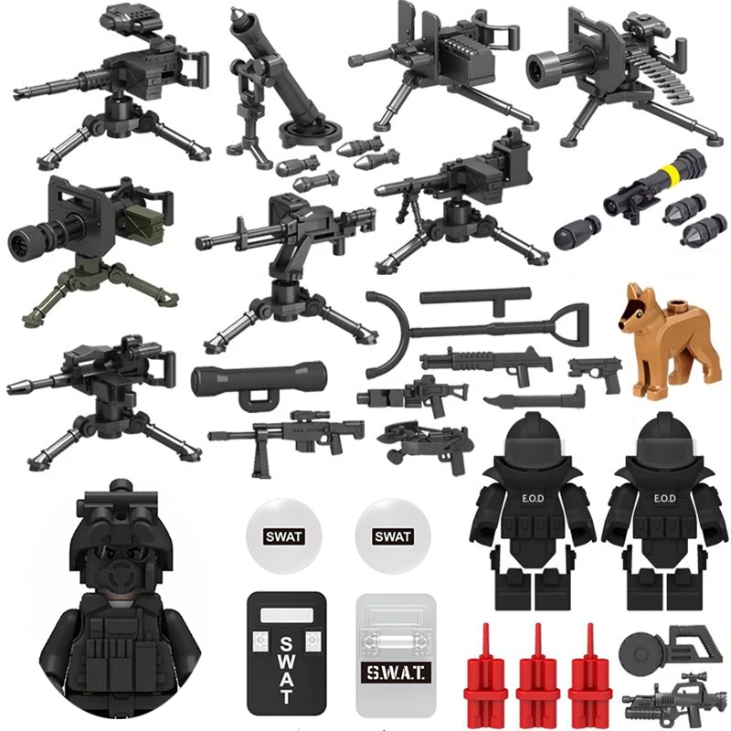 

Военная модель внедорожника для спецназа, СВАТ, солдат-гангстера, строительный конструктор с тяжелым оружием, сборные фигурки, игрушки