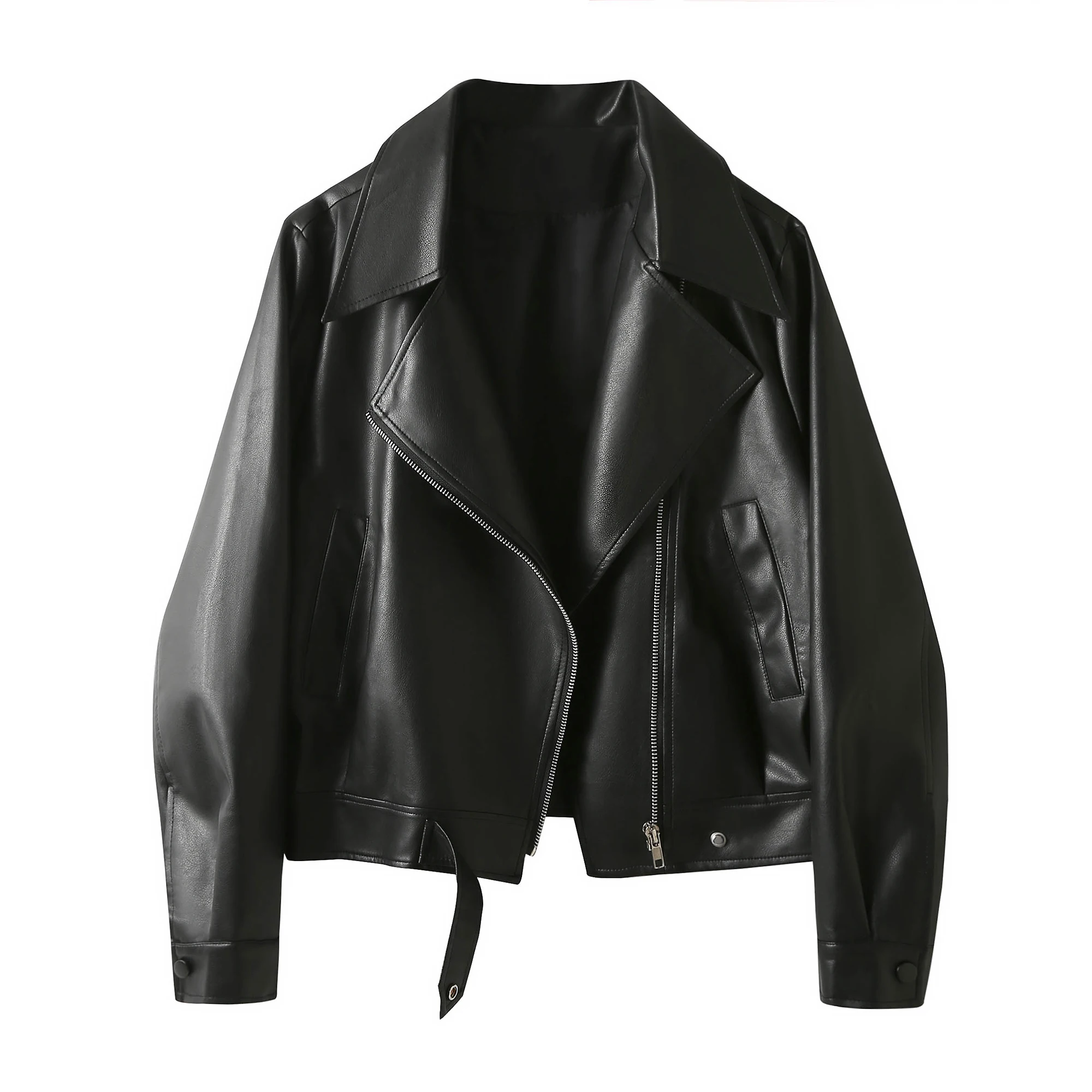 Outono couro do plutônio motociclista jaet feminino cor café terno colarinho versátil longo sve casaco dreng no vento foi