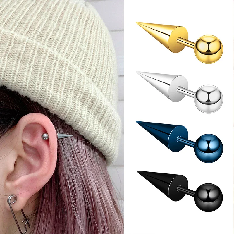 1 Pair Stainless Steel Spike Tapered Ear Studs Earrings For Women/Men Fine Needle Gothic Hip Hop Piercing Ear Bone Nail Jewelry