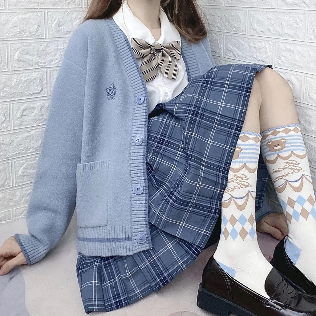 Women's V-neck Long Sleeve Knitted Sweater Cotton Cardigan Loose Fit Student Jacket JK Uniform Inspired Lazy Girl Style New Arri