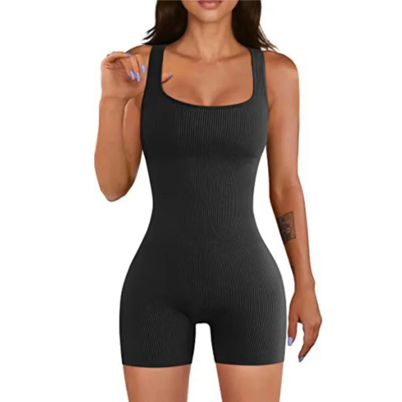 مقاس كبير 1XL-5XL بدلة نسائية جديدة غير رسمية مضلعة برقبة مربعة رياضية ومريحة بدون أكمام #1