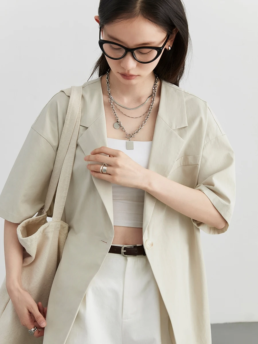 CHIC VEN Women Blazer Loose Solid New Casual Lapel One Button Short Sleeved Female Jacket Office Ladies Coat Summer 2024