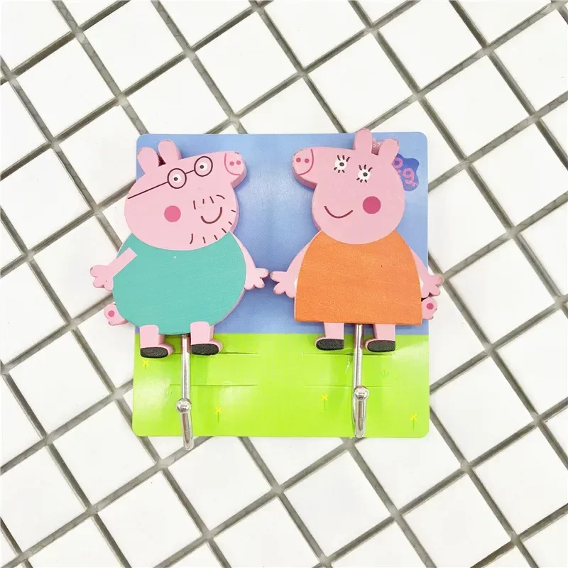 Peppa Pig Wooden Hook Cartoon Strong Adhesive Hook Office Hook