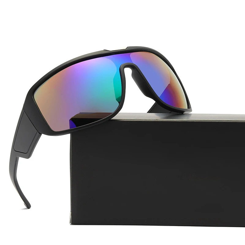 

New outdoor large frame one piece men's sunglasses for sports and cycling colorful lenses