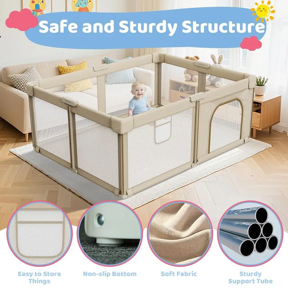 روضة أطفال جامبو 71x59 قابلة للطي للرضع والأطفال الصغار - ساحة أطفال شبكية محمولة مع مقابض للعب الداخلي والخارجي #5