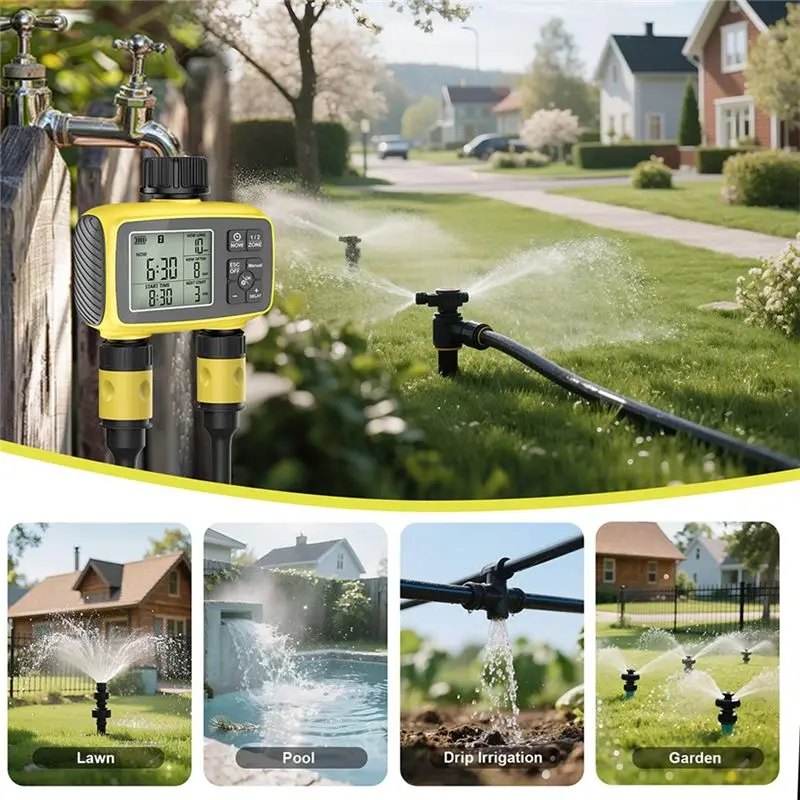 A02M-Intelligent Watering Controller Automatic Outdoor Flower Watering Valve Device Dual-Zone Water Timer Control System