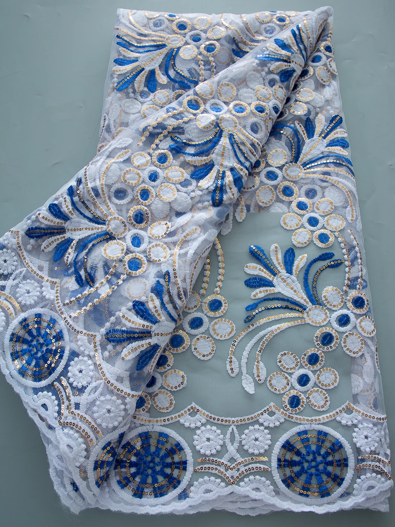 

Blue French Mesh Embroidered Lace Fabric Sequin 2025 High Quality African Lace Fabric Nigerian Tulle Party Dress for Women A3790