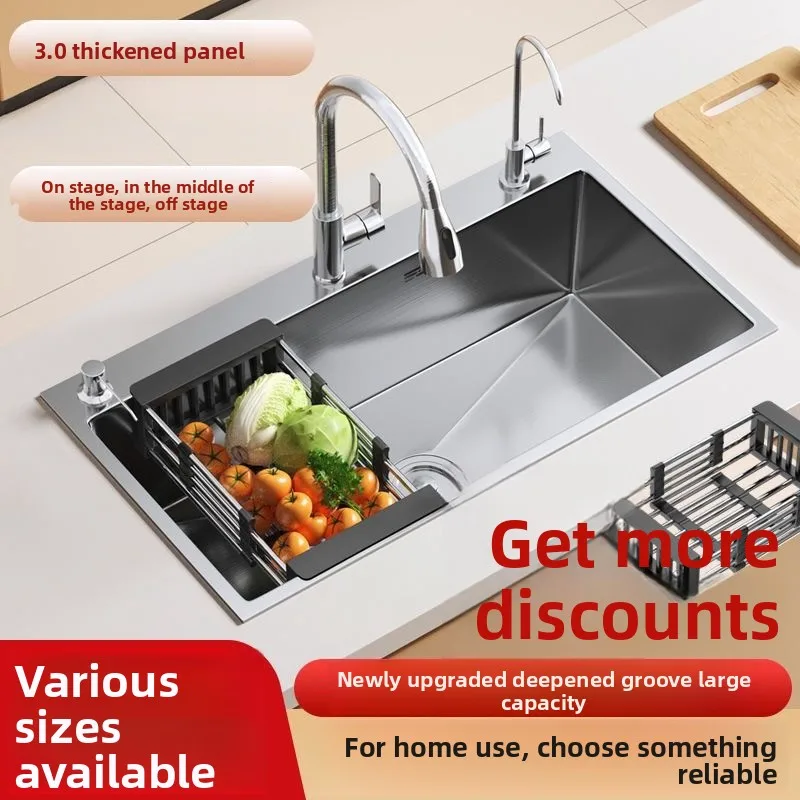 

Premium 304 Stainless Steel Kitchen Sink Single Bowl Thickened Built In Multi Function Wash Basin for Home Use US EU Market