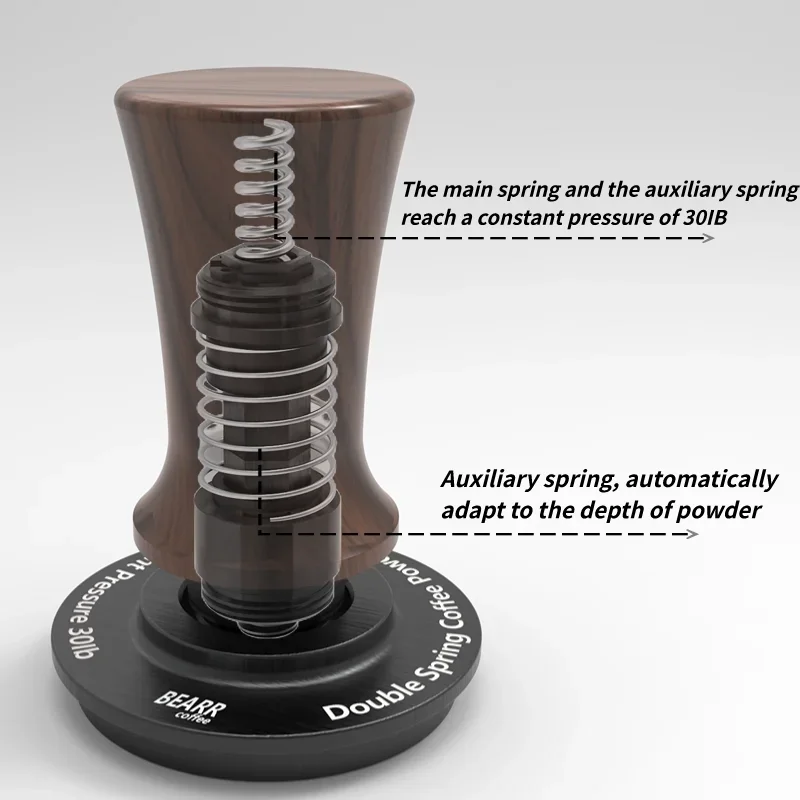 BEARR Coffee Tamper Double Spring Coffee Powder Walnut Handle Constant Pressure SpringCoffeeTamper 51/53/53.7/58.35 Barista Tool