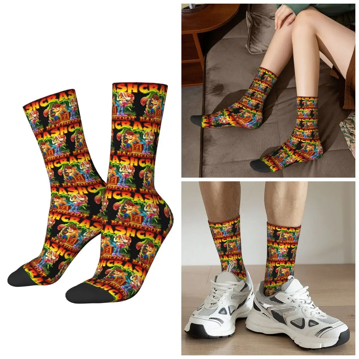 

All Seasons Crashs Bandicoots Cartoon Video Game Socks Harajuku Crew Socks Hip Hop Stockings for Men Women Valentine's Day Gifts