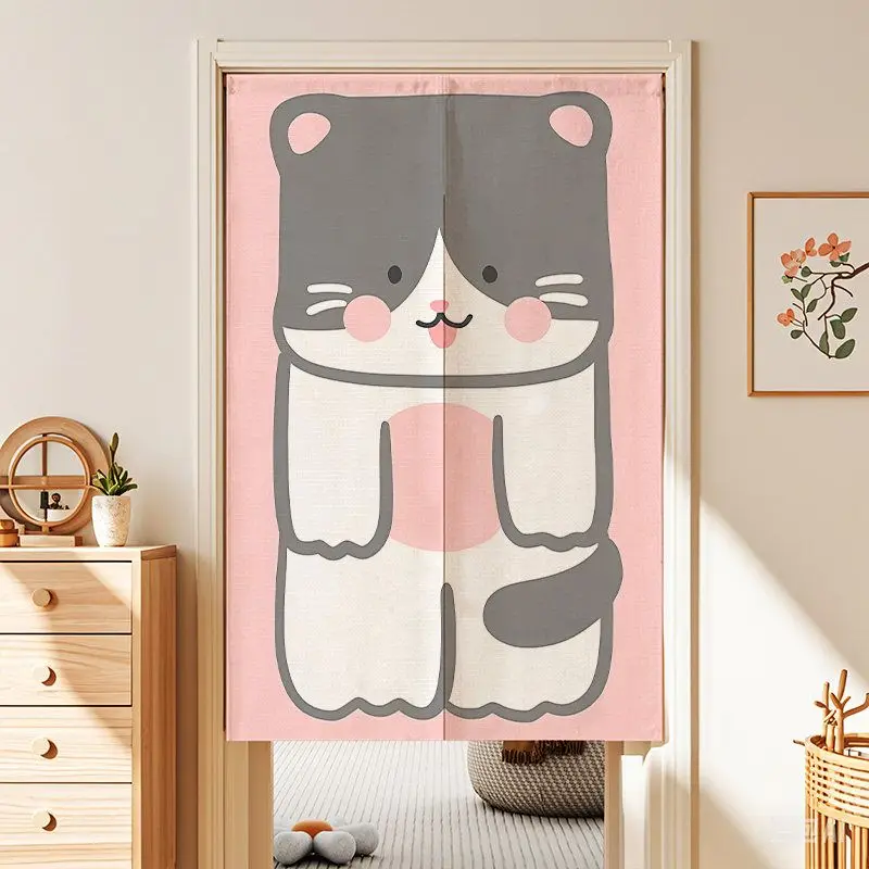 VIKAMA Japanese Chubby Cat Print Noren Doorway Curtain Room Divider Privacy Tapestry for Girls Bedroom Warm Home Decor