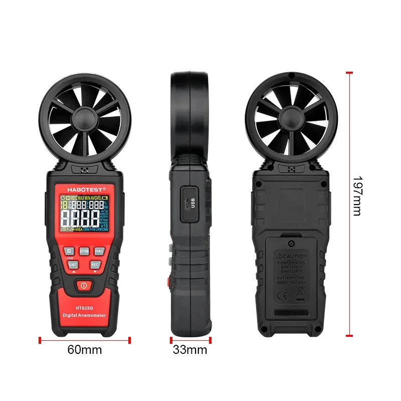 High-Precision Digital Handheld Anemometer HT625A/B Air Volume Tester with Wind Temperature Humidity Display for Wind Test Table