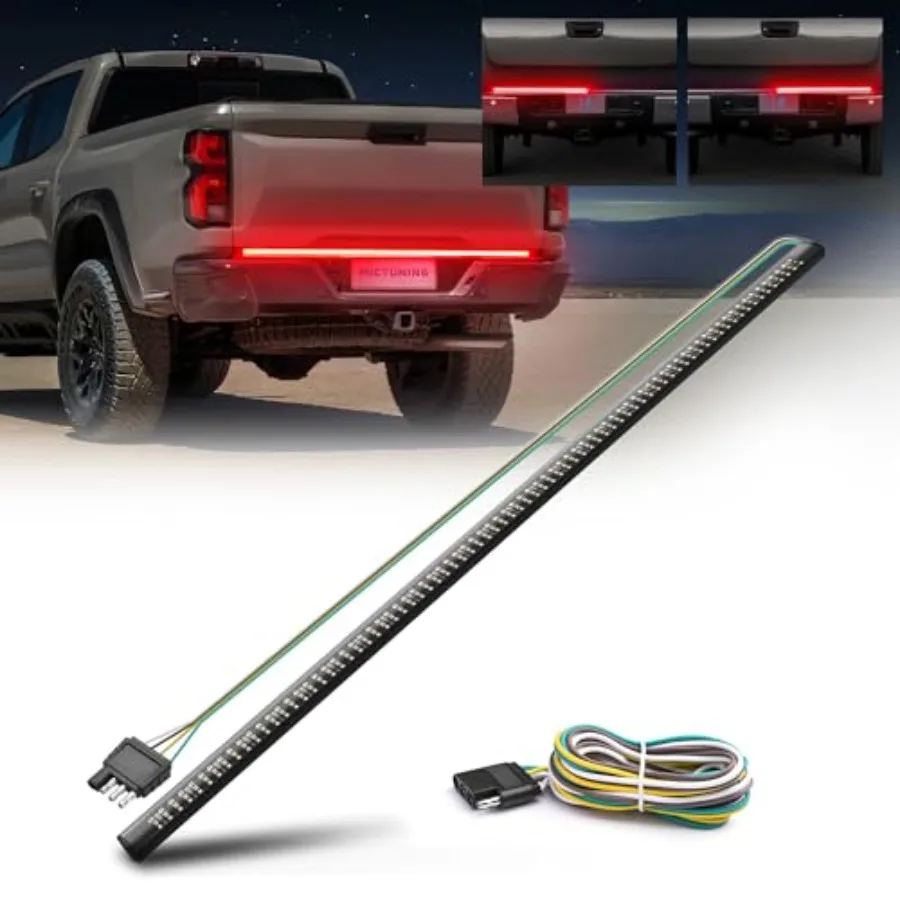 

60 inches Red Sequential Turn Signal LED Brake Lamp Triple Row 504 LEDs Tailgate Strip Light Waterproof for Ford F150/RAM 2500