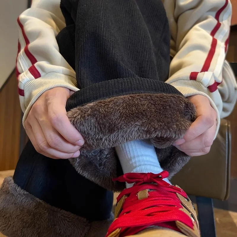 

Corduroy Arctic Fce Men's Casual Pants Thiened Warm Loose Straight Leg Long Trousers for Autumn Winter Youth CleanFit