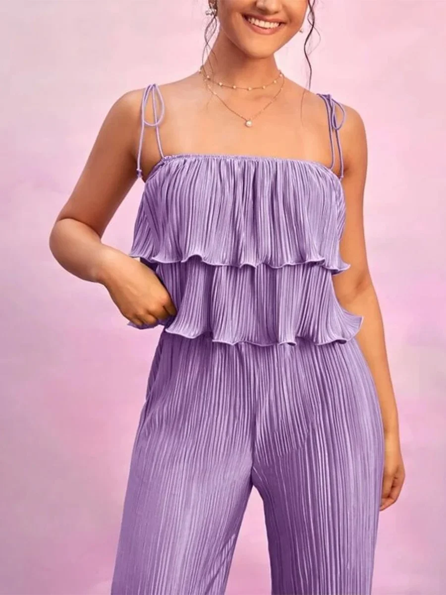 

Sexy Patchwork Long Belted Trouser Suit Set Casual Sportswear Two-Piece Ensemble Long Pants round Ne Polyester Fabric