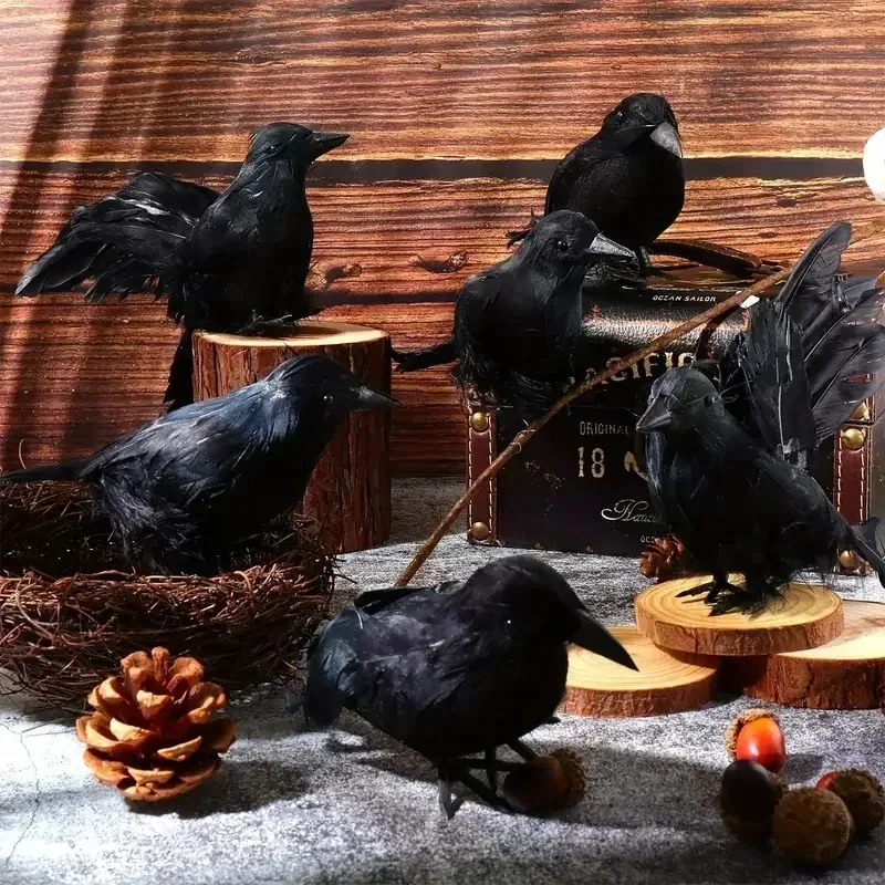 Halloween Black Raven Decoration Set 2