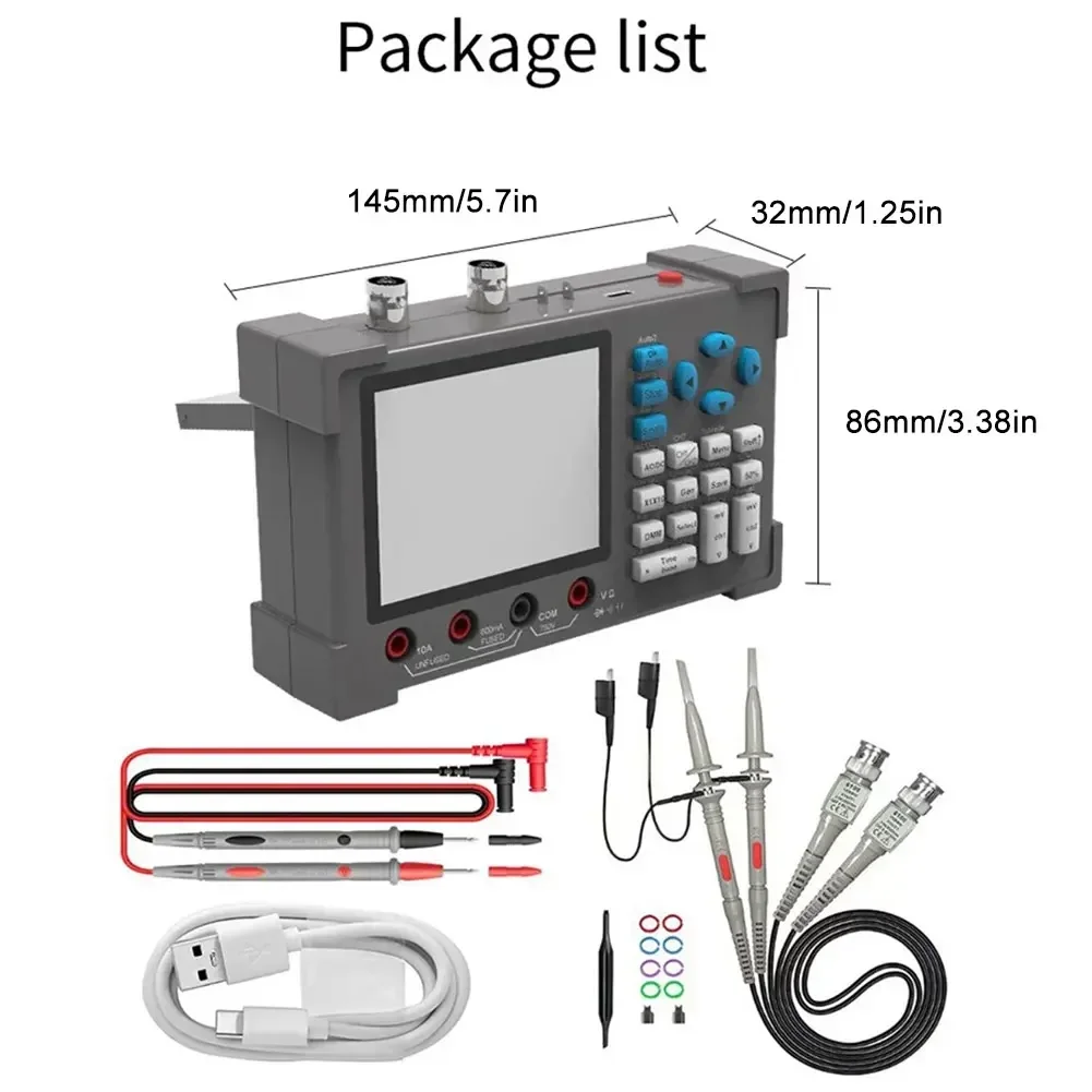 DSO3D12 3 in 1 Handheld Digital Oscilloscope 250MSa/s Dual Channel Built-in Multimeter+ Generator IPS Display