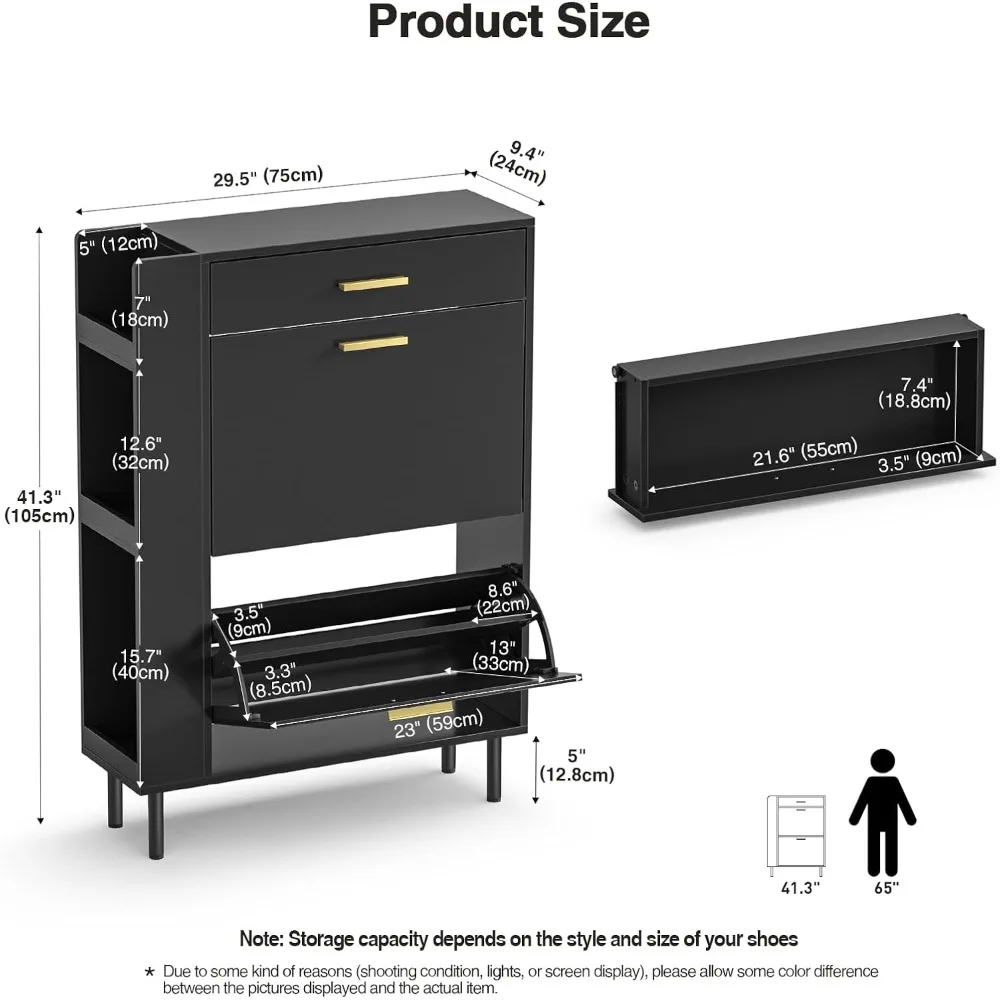 Lemari Sepatu Modern Tipis dengan Laci dan Penyimpanan Samping untuk Apartemen dan Lorong Masuk - Pengatur Sepatu Hemat-Ruang