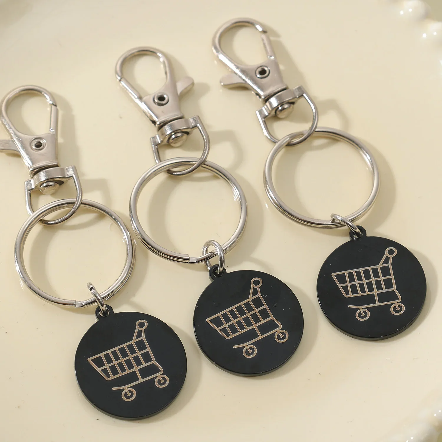 1/6 Stück Metall-Einkaufswagenchips Schlüsselanhänger, universelle kleine Einkaufswagenchips aus Edelstahl, Schlüsselring, Supermarkt-Zubehör – Detail 7