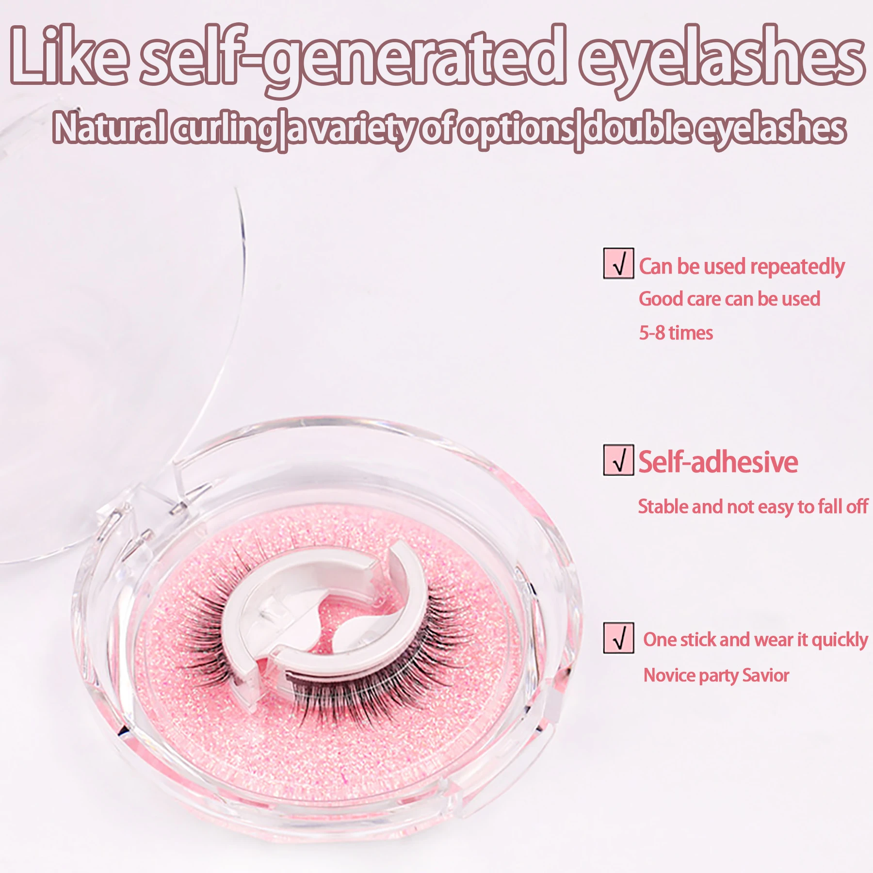 A pair of glue-free self-adhesive false eyelashes, black stem, natural simulation eyelashes, whole set