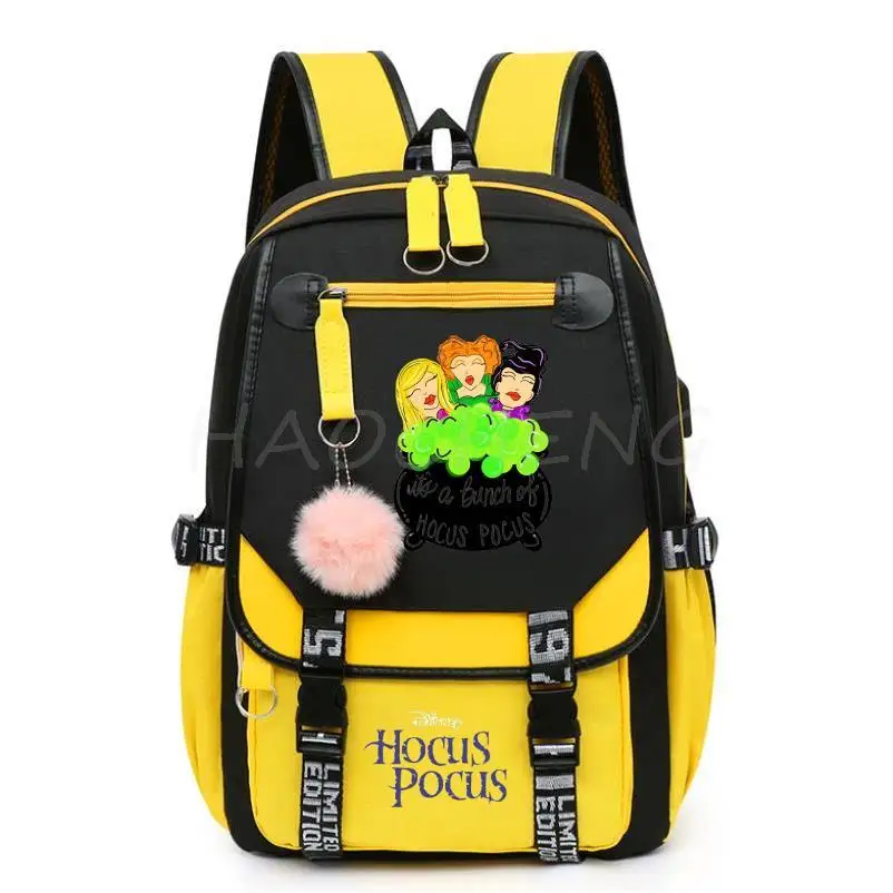 Disney Hocus Pocus 2 zaino da donna borse da scuola per studenti delle scuole superiori ricarica USB da donna grande capacità quotidiana Mochila