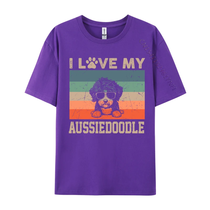 I Love My Aussiedoodle Cool Dog Vintage Retro Dog Christmas T-Shirts Oversized Short Sleeve Geek T Shirts All Cotton