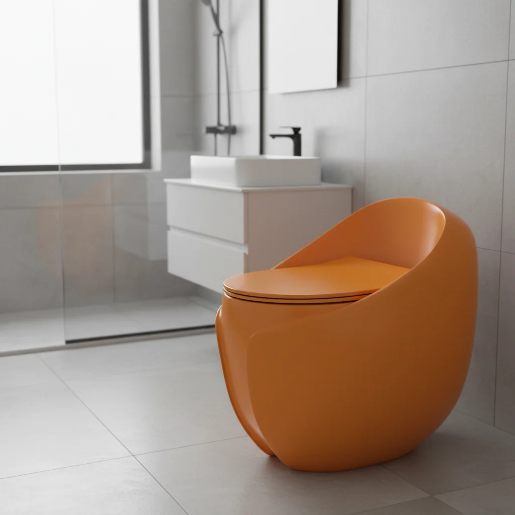 Hotel Home Sanitary Ware Luxury Design Orange Floor Mounted Egg Shape Bathroom Tornado Super Siphonic One Piece Toilet Commode