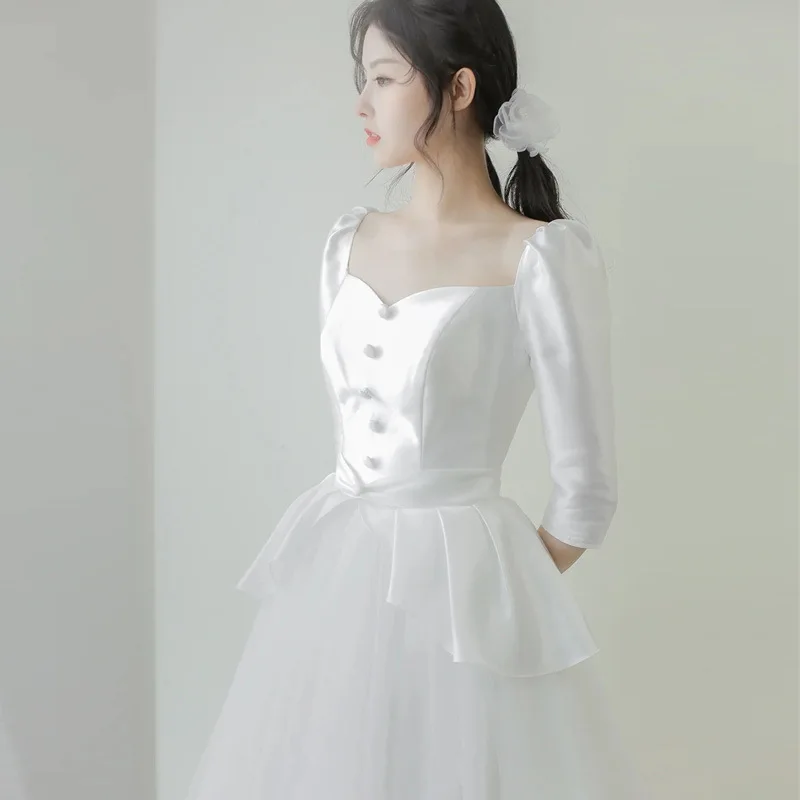 2024 autumn new petite simple travel elegant long-sleeved dress wedding dress for women