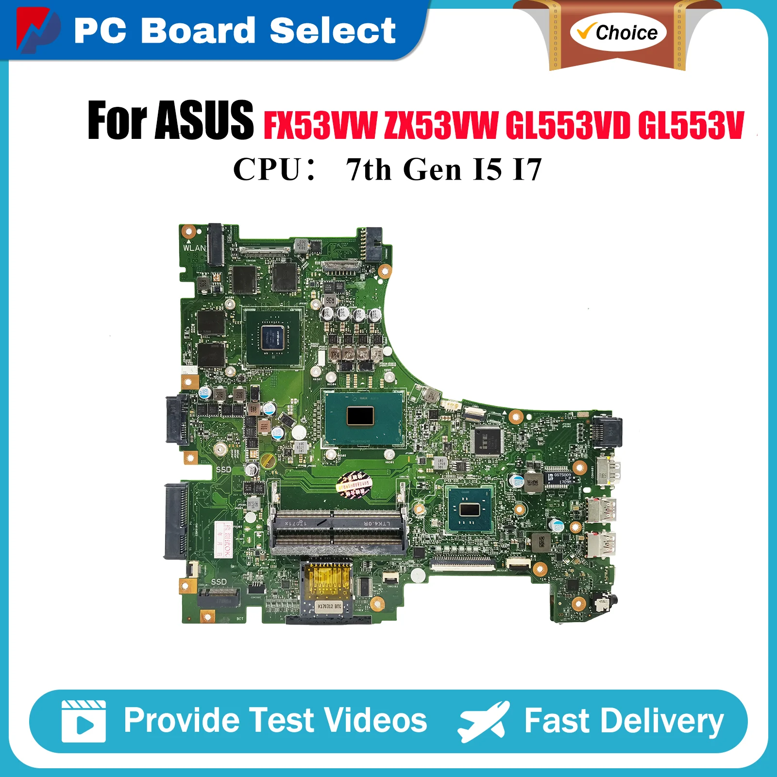 

Материнская плата для ноутбука GL553VD для ASUS ROG GL553V GL553VE GL553VD FZ53V ZX63V ZX53V ZX53VW FX53VW, материнская плата с процессором I5 I7, тест ОК